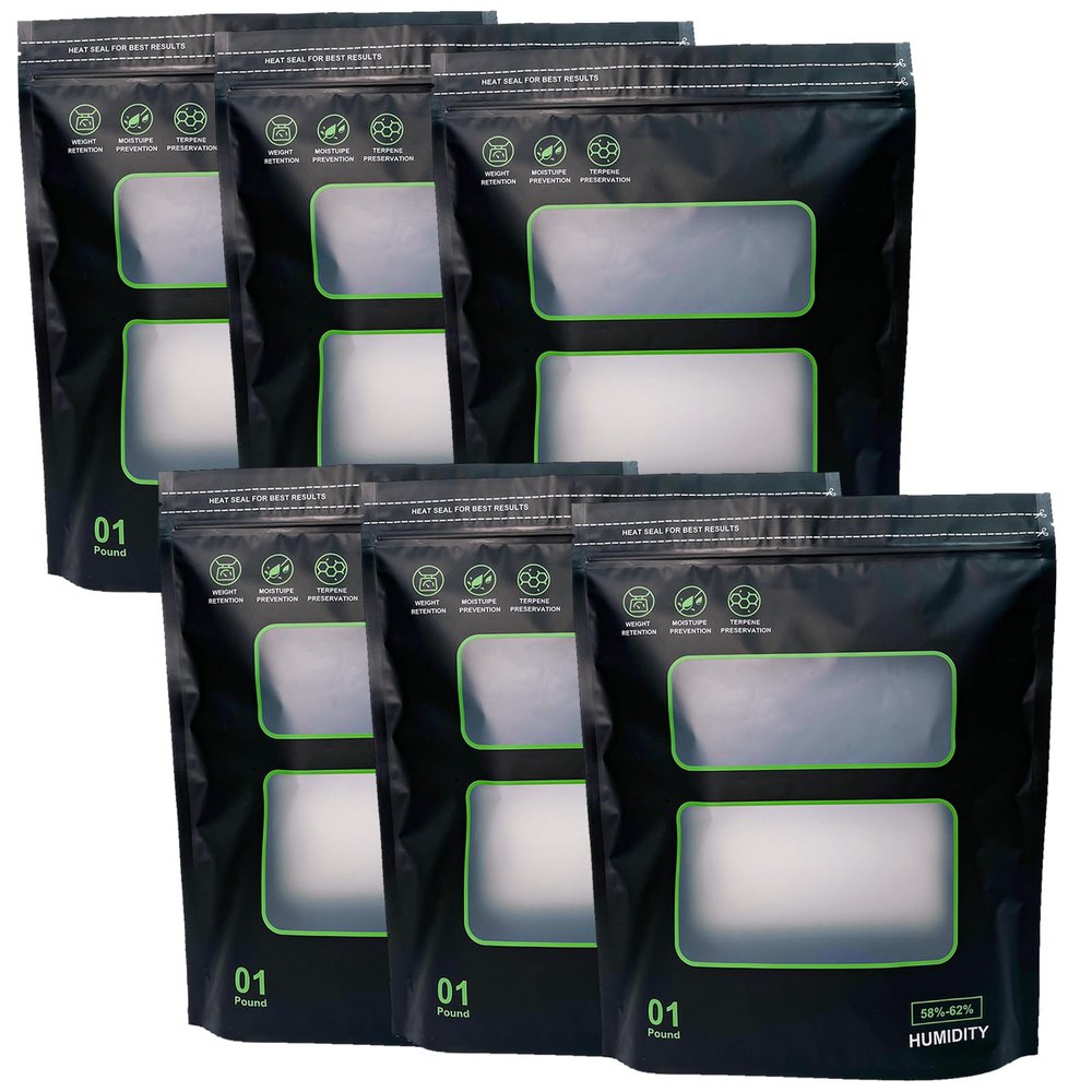 6pcs 1LB Storage Terp Bags 58%-62% RH 2-Way Humidity Control Bags for Curing & Storage Resealable Humidity Bags (16oz, 1lb)