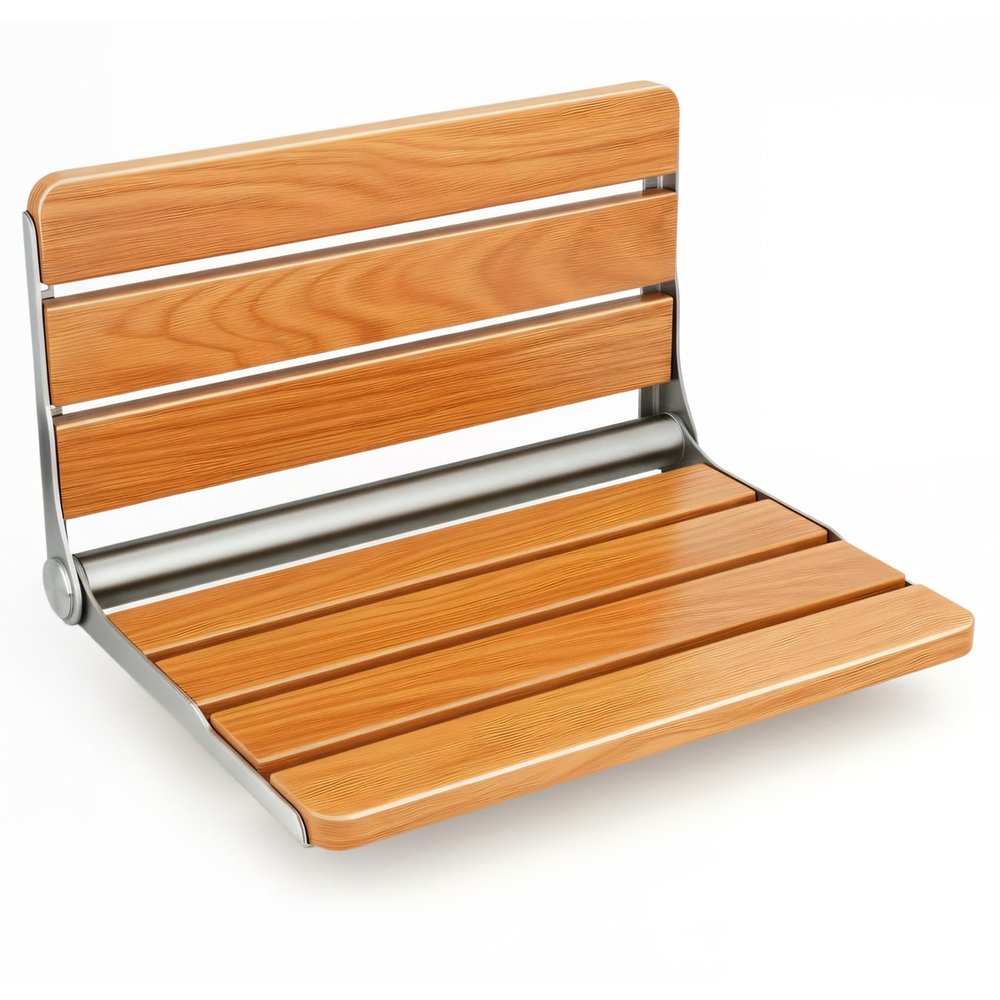 18" Folding Shower Seat Wall Mounted, Home Care Wood Bench for Inside Shower