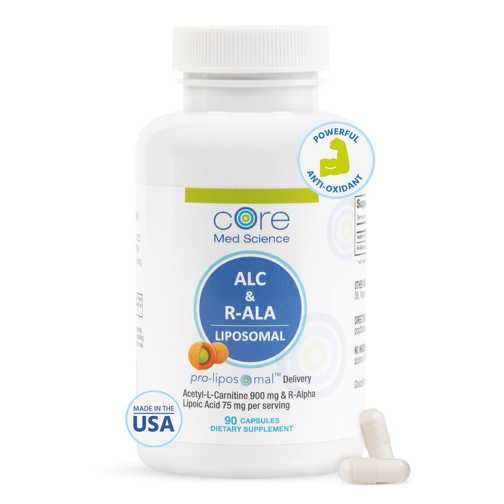 Core Med Science Liposomal ALC & R-ALA Supplement Capsules - Acetyl-L-Carnitine (900mg) & R-Alpha Lipoic Acid (75mg) - Promotes Energy & Focus - Supports Mental Function & Memory Cognition (90 Count)