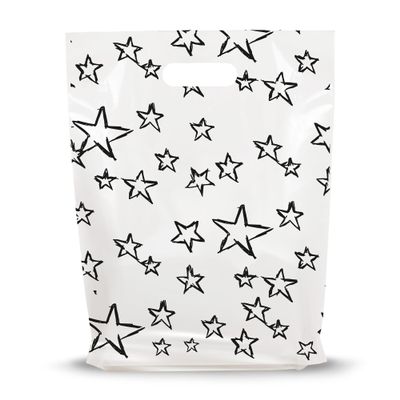 100 Pack 12X15 Die Cut Star Party Favor Bags, Plastic for Store, Goodie, Souvenir. Celebrations and Birthdays