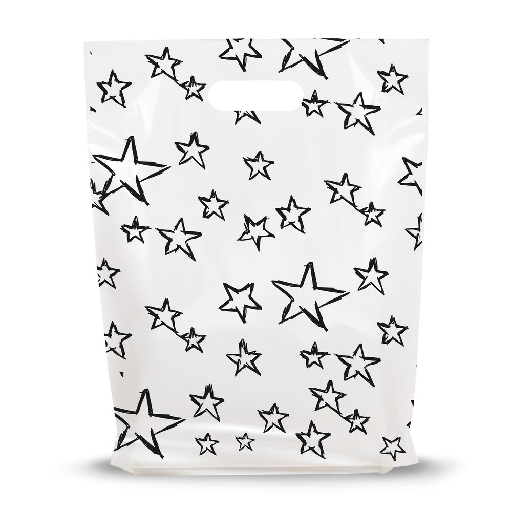 100 Pack 12X15 Die Cut Star Party Favor Bags, Plastic for Store, Goodie, Souvenir. Celebrations and Birthdays
