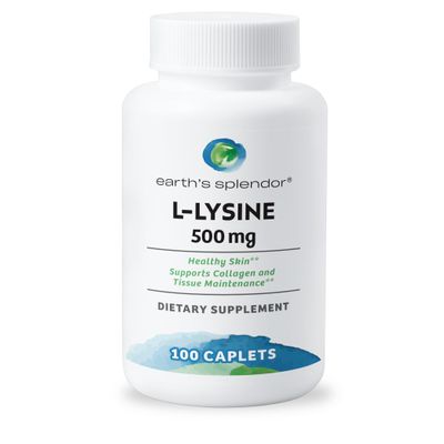 Earth's Splendor L-Lysine 500 mg Supplement for Men & Women, Supports Collagen & Tissue Maintenance (500 mg, 100 Caplets)