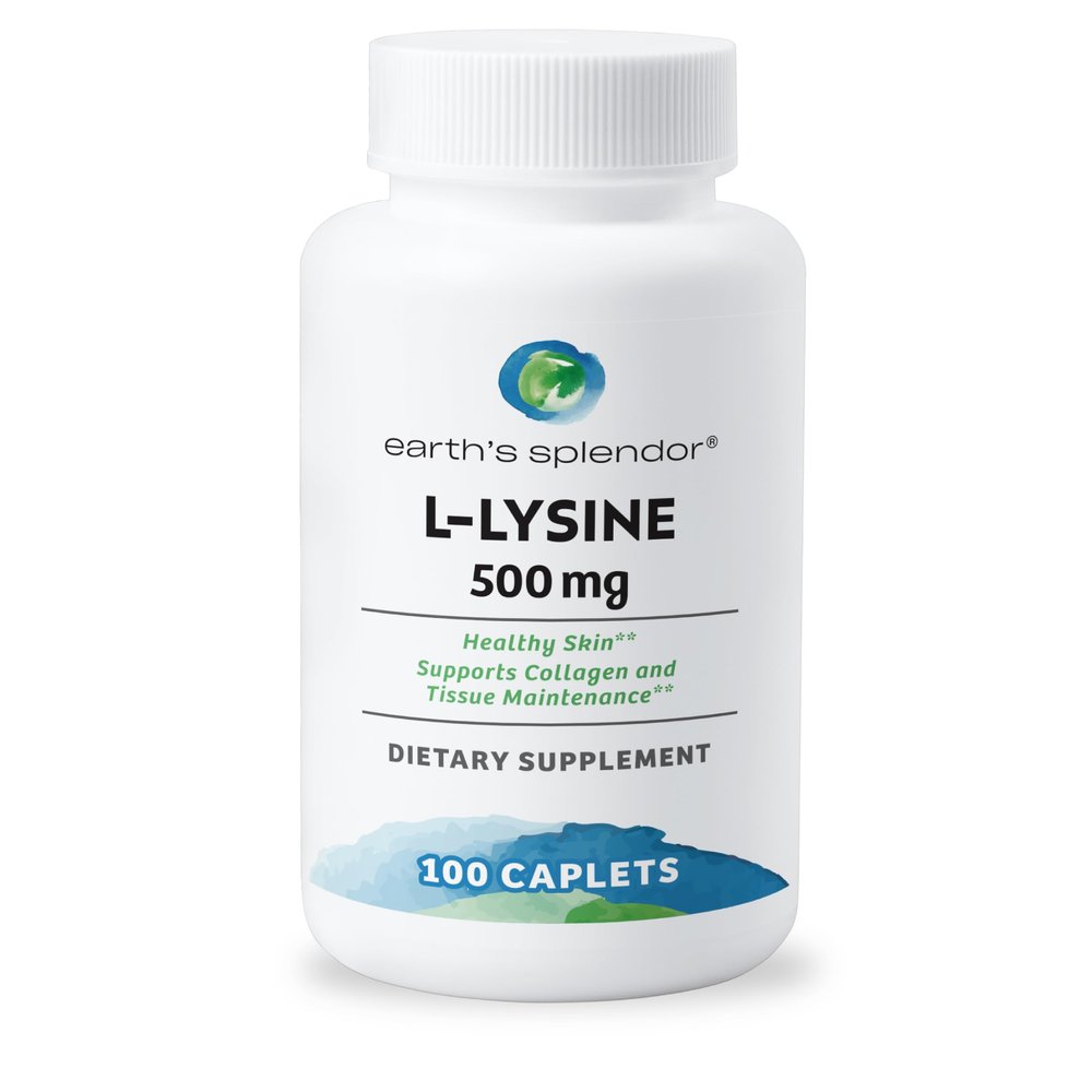 Earth's Splendor L-Lysine 500 mg Supplement for Men & Women, Supports Collagen & Tissue Maintenance (500 mg, 100 Caplets)