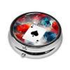 Polygonal Playing Cards Print Pill Box 3 Compartment Round Pill Case with Mirror Metal Pill Organizer Travel Pillbox Mini Medicine Storage Box for Pocket Purse view 2