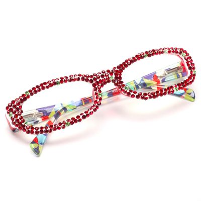 Rectangle Bling Rhinestone Reading Glasses For Women Blue Light Blocking Reader Computer Eyeglass Frame (Christmas, 1.75, x)