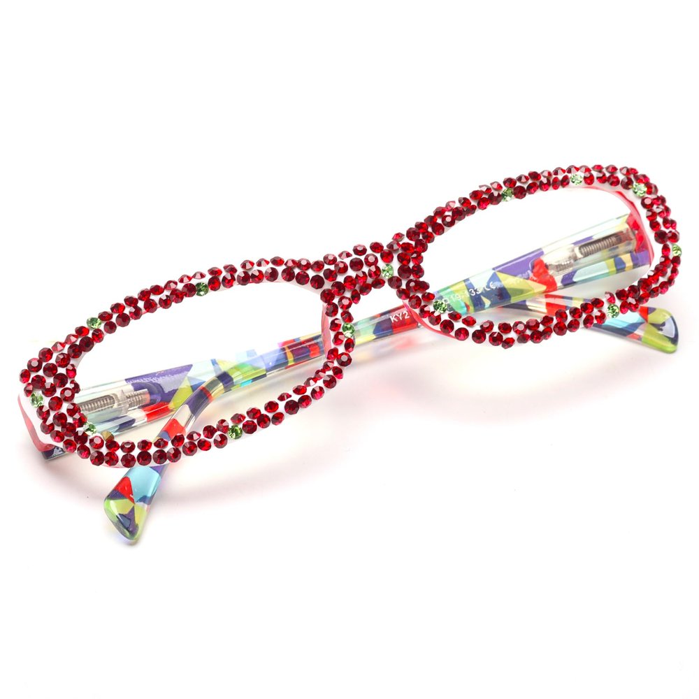 Rectangle Bling Rhinestone Reading Glasses For Women Blue Light Blocking Reader Computer Eyeglass Frame (Christmas, 1.75, x)