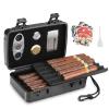 Kyrgyzst Travel Cigar Case Holds 10 Cigars, Portable Cigar Humidor Includes Cigar Cutter, Humidifier, Hygrometer - Cigar Accessories Set for Men (Black) view 1