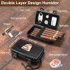Kyrgyzst Travel Cigar Case Holds 10 Cigars, Portable Cigar Humidor Includes Cigar Cutter, Humidifier, Hygrometer - Cigar Accessories Set for Men (Black) view 4