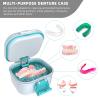 ARGOMAX Leak Proof Denture Bath Cup, Portable Soaking Denture Box, Denture Bath Case with Strainer, for Dentures and Braces, Upgraded Version with Storage Compartment (White + Cyan). view 3