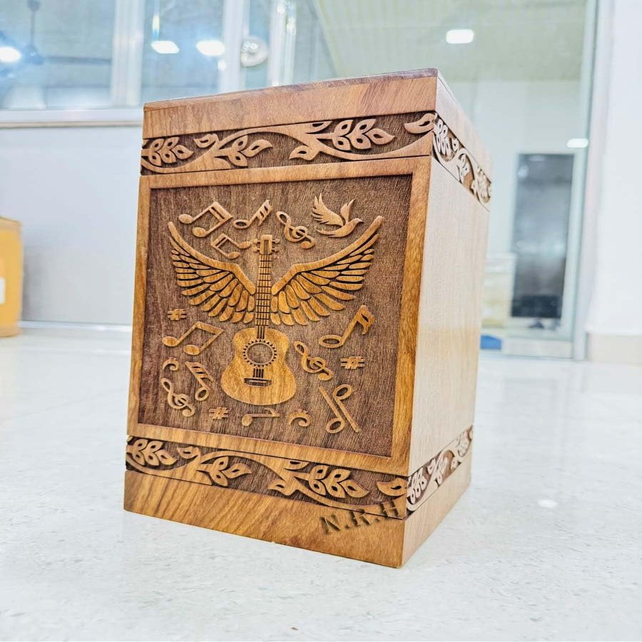 Urn for Ashes - Guitar Wings Wooden Urn for Human Ashes Hand-Crafted - Wooden Urn Box for Dogs Cats Handmade Memorial Cremation Urn, Keepsake Urn