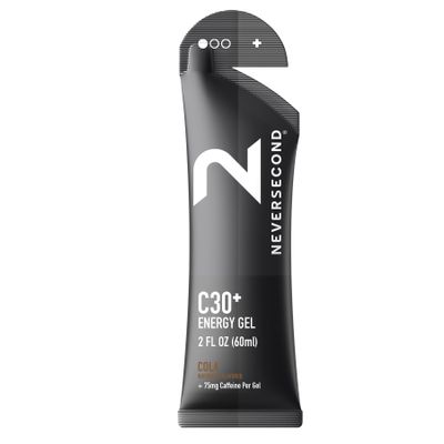 Neversecond C30+ Energy Gel + Caffeine, Performance Nutrition & Hydration, Never2 Energy Gel for Ultra Triathlons, Cycling & Marathons (Cola Flavor, 12-Count Pack)