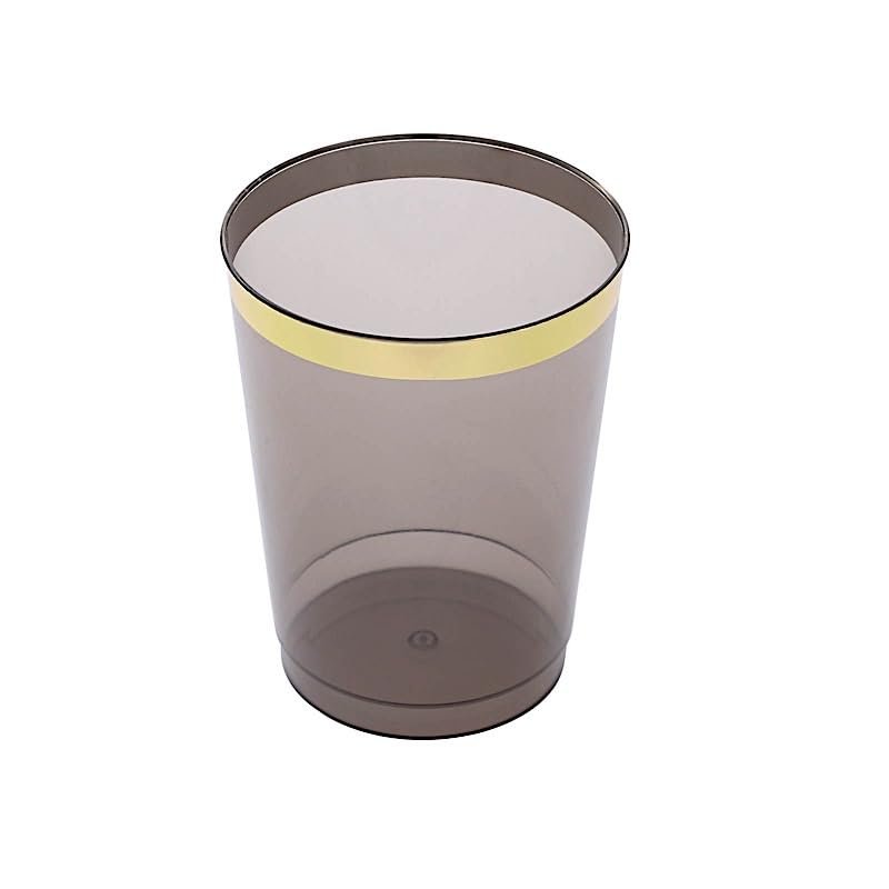 Balsa Circle 25 Black 10 oz Crystal Disposable Plastic Party Cups with Gold Rim Wedding Reception Graduation Birthday Party Catering Tableware Supplies
