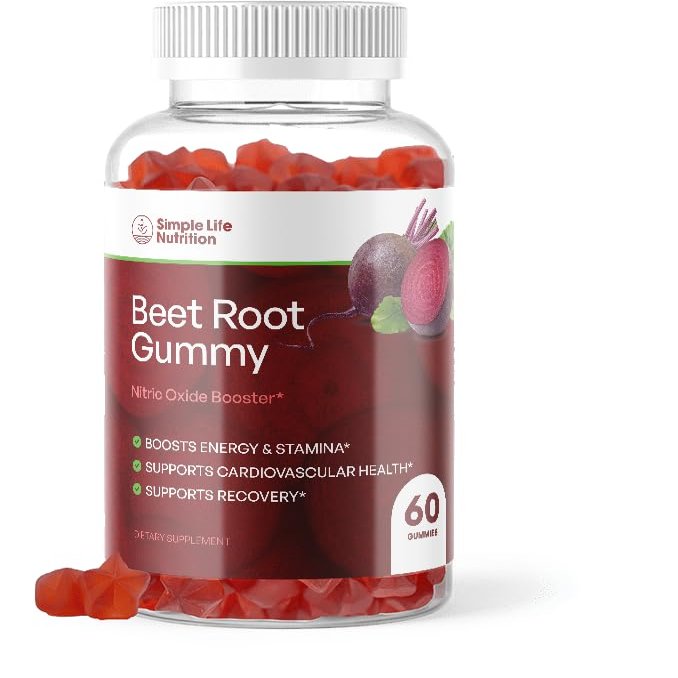 Simple Life Nutrition Organic Beet Root Gummies - Nitric Oxide Booster for Men & Women - Organic Non-GMO Gluten Free Vegan Beets - 60CT