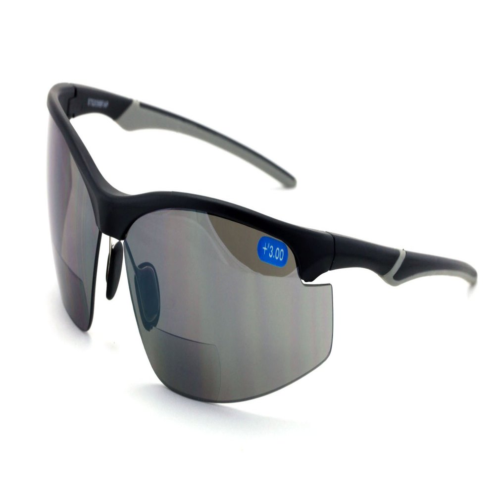V.W.E. Bifocal High Performance Protective Safety Glasses Light Mirror Tint Bifocal - Reader - Sunglasses Ansi Z87.1 (Matte Black, 1.25)
