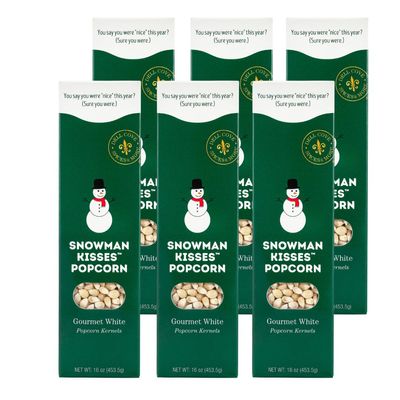 Snowman Kisses Gourmet Popcorn Kernels by Dell Cove Spices - Unique Christmas Stocking Stuffer Gift - Ideal for Stovetop, Popcorn Machines and Popcorn Makers, Case of Six