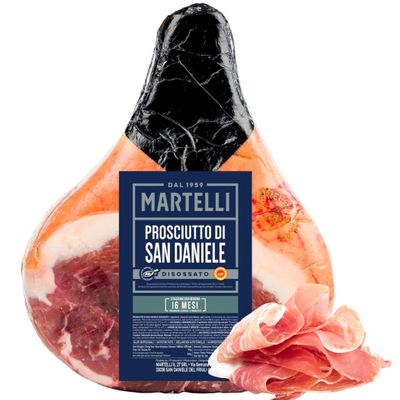 San Daniele Whole Ham (approx 16 lbs) - MARTELLI Boneless Italian Prosciutto Aged 16 Months, Sweet and Delicate Flavor - DOP Product of San Daniele, Italy
