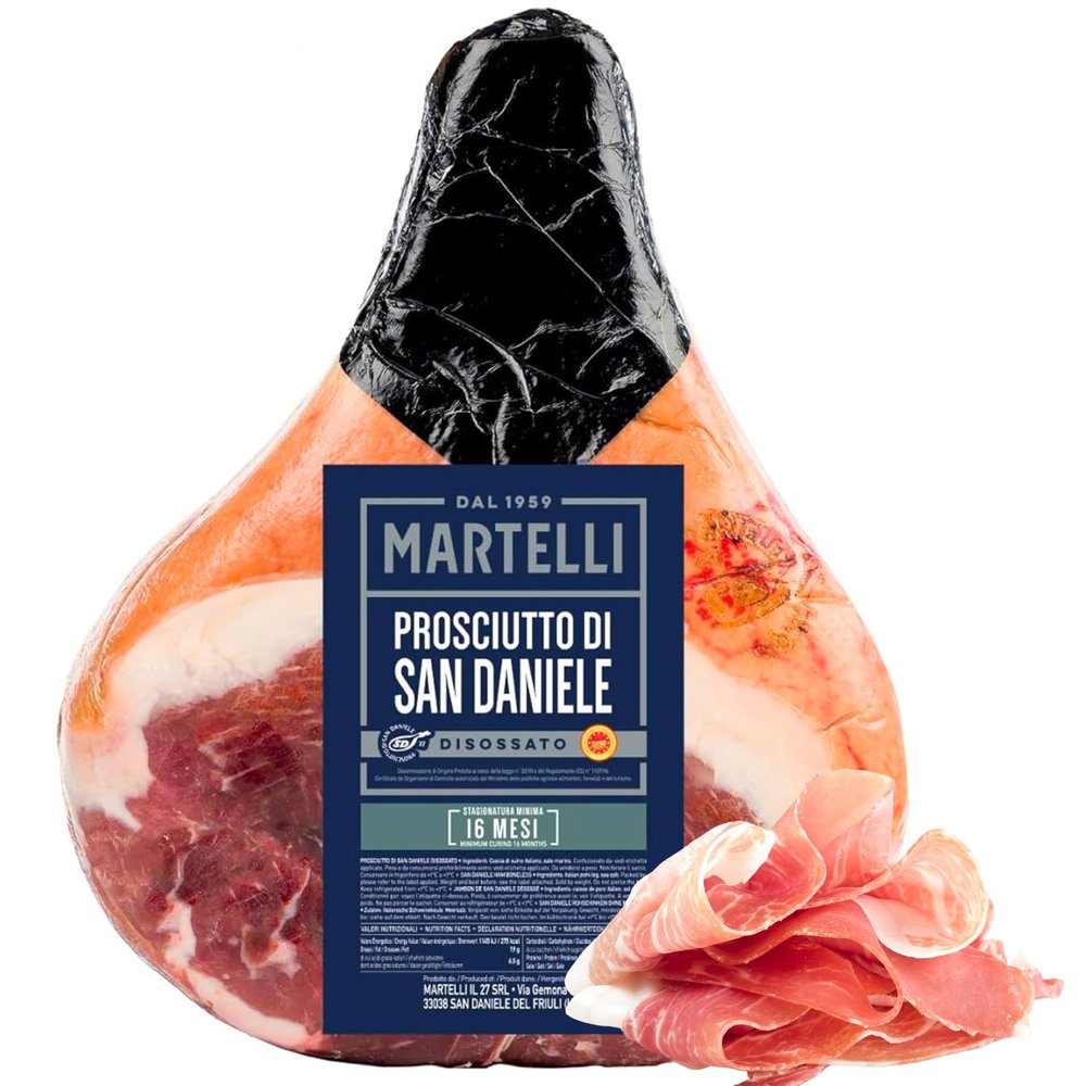 San Daniele Whole Ham (approx 16 lbs) - MARTELLI Boneless Italian Prosciutto Aged 16 Months, Sweet and Delicate Flavor - DOP Product of San Daniele, Italy