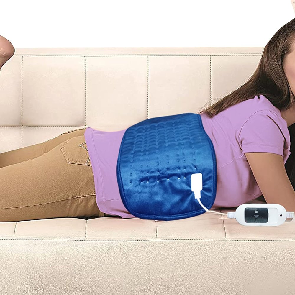 "Orthopedic Electric Heating Pad for Pain Relief  Ultra Soft Material with Fast Heating Technology Heating Belt for Back" (Blue) (Brown)