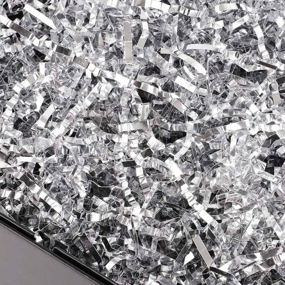 PLINJOY 4 OZ Crinkle Cut Paper Shred Filler for Gift Basket Shredded Confetti Paper Box Stuffing Easter Basket Grass (Silver)