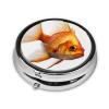 Real Fish Print Pill Box 3 Compartment Round Pill Case with Mirror Metal Pill Organizer Travel Pillbox Mini Medicine Storage Box for Pocket Purse view 2