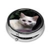 White Cat Print Pill Box 3 Compartment Round Pill Case with Mirror Metal Pill Organizer Travel Pillbox Mini Medicine Storage Box for Pocket Purse view 2