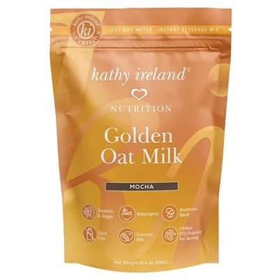 kathy ireland Oat Milk Powder, Plant-Based Golden Milk, Instant Beverage Mix with Mocha Flavor, Adaptogens, Mushrooms, Turmeric & Probiotics, Dairy-Free, 10.4 oz