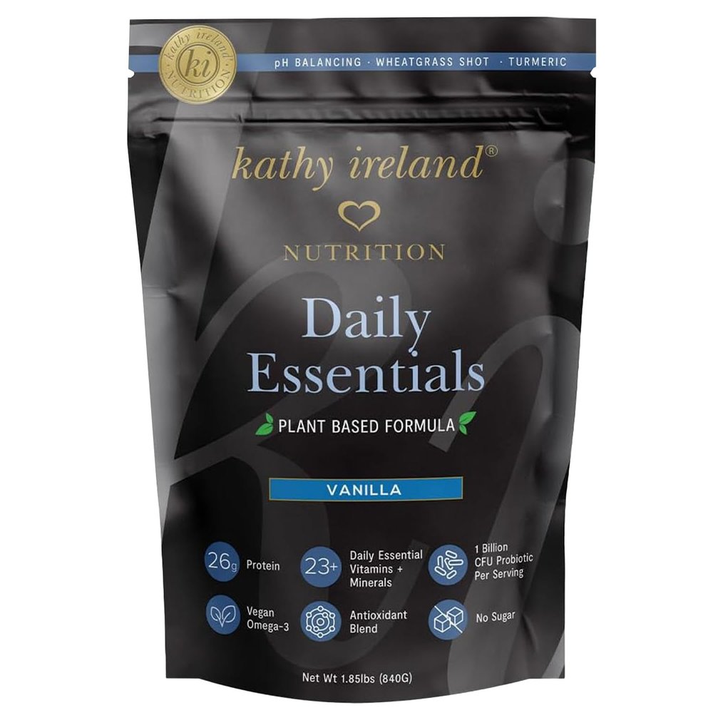 AMAXI Kathy Ireland Plant-Based Vanilla Protein Powder, 26g Protein, Low-Carb Meal Replacement, Pea, Mung & Fava Bean Blend with Probiotics, Vitamins & Minerals, 1.85 lbs