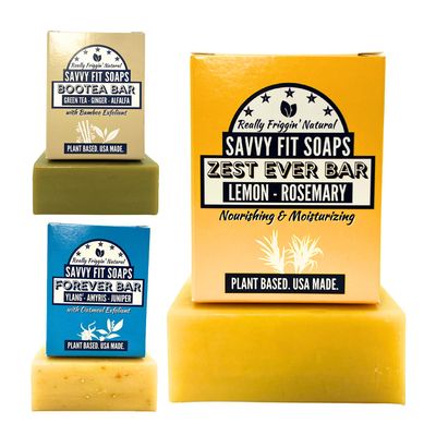 Savvy Fit Soaps Handmade Natural Soap Bar - AROMATHERAPY BARS - ZEST EVER Bar, BOOTEA Bar, FOREVER Bar Soap Bars - Plant-Based - Both Body & Face - Cruelty-Free Gift (Pack of 3) 4.5 oz/Bar