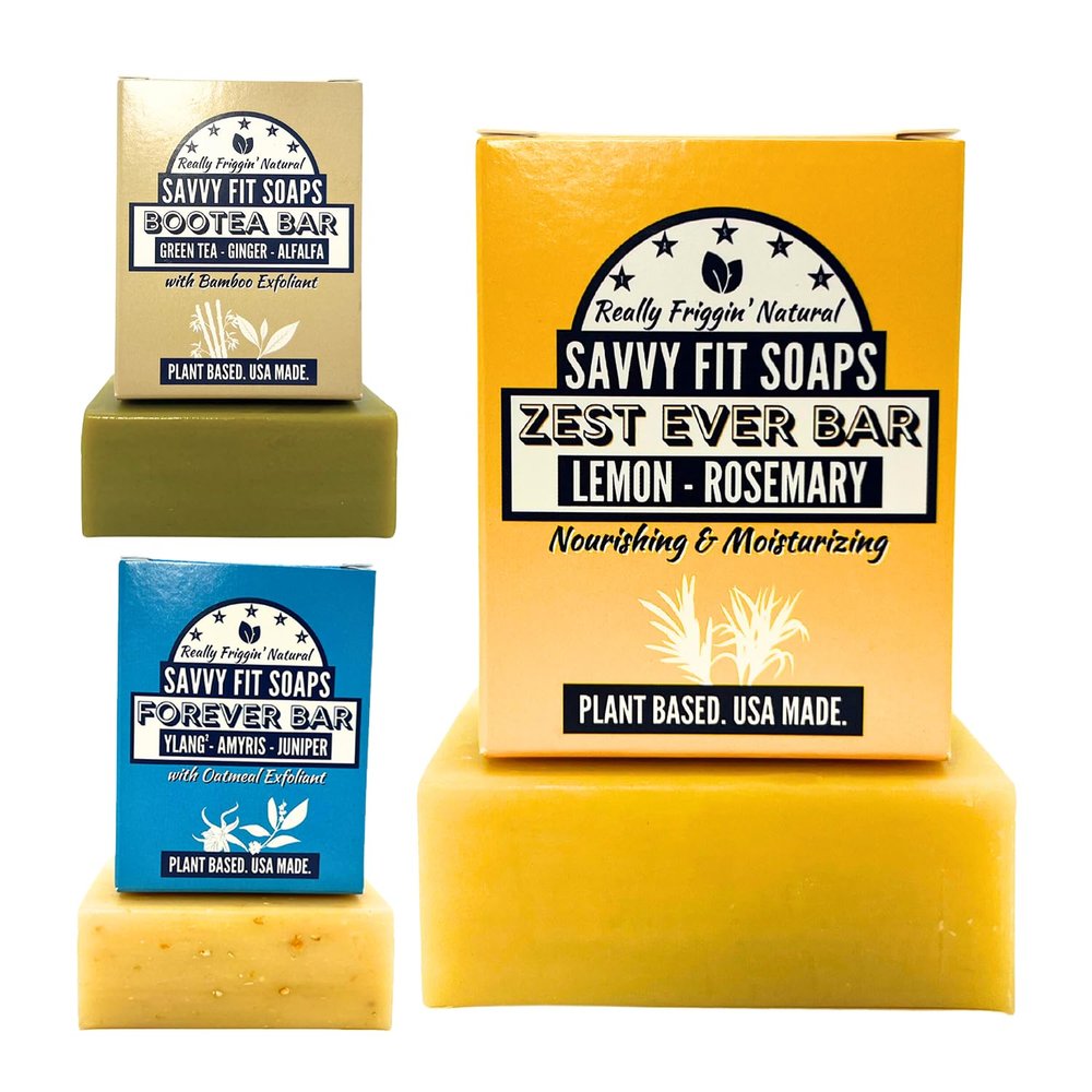 Savvy Fit Soaps Handmade Natural Soap Bar - AROMATHERAPY BARS - ZEST EVER Bar, BOOTEA Bar, FOREVER Bar Soap Bars - Plant-Based - Both Body & Face - Cruelty-Free Gift (Pack of 3) 4.5 oz/Bar