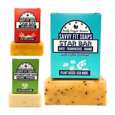 Savvy Fit Soaps Handmade Natural Soap Bar - TOP EXFOLIATORS - STAR Bar, CAM Bar, MOMINTUM Bar Soap Bars - Plant-Based - Both Body & Face - Cruelty-Free Gift for All (Pack of 3) 4.5 oz/Bar