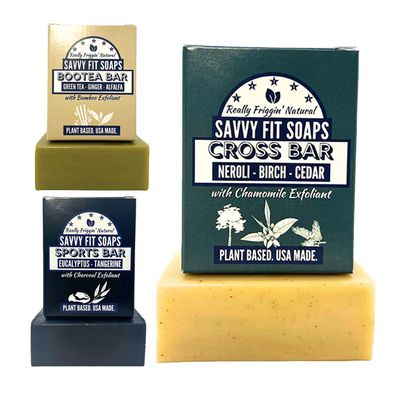 Savvy Fit Soaps Handmade Natural Soap Bar - EXTRA GENTLE BARS - CROSS Bar, BOOTEA Bar, SPORTS Bar Soap Bars - Plant-Based - Both Body & Face - Cruelty-Free Gift for All (Pack of 3) 4.5 oz/Bar