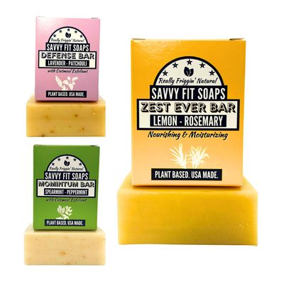 Savvy Fit Soaps Handmade Natural Soap Bar - THE ORIGINALS - ZEST EVER, DEFENSE, MOMINTUM Soap Bars - Plant-Based - Both Body & Face - Cruelty-Free Gift (Pack of 3) 4.5 oz/Bar