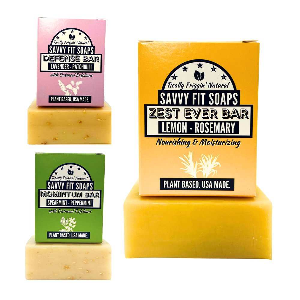 Savvy Fit Soaps Handmade Natural Soap Bar - THE ORIGINALS - ZEST EVER, DEFENSE, MOMINTUM Soap Bars - Plant-Based - Both Body & Face - Cruelty-Free Gift (Pack of 3) 4.5 oz/Bar