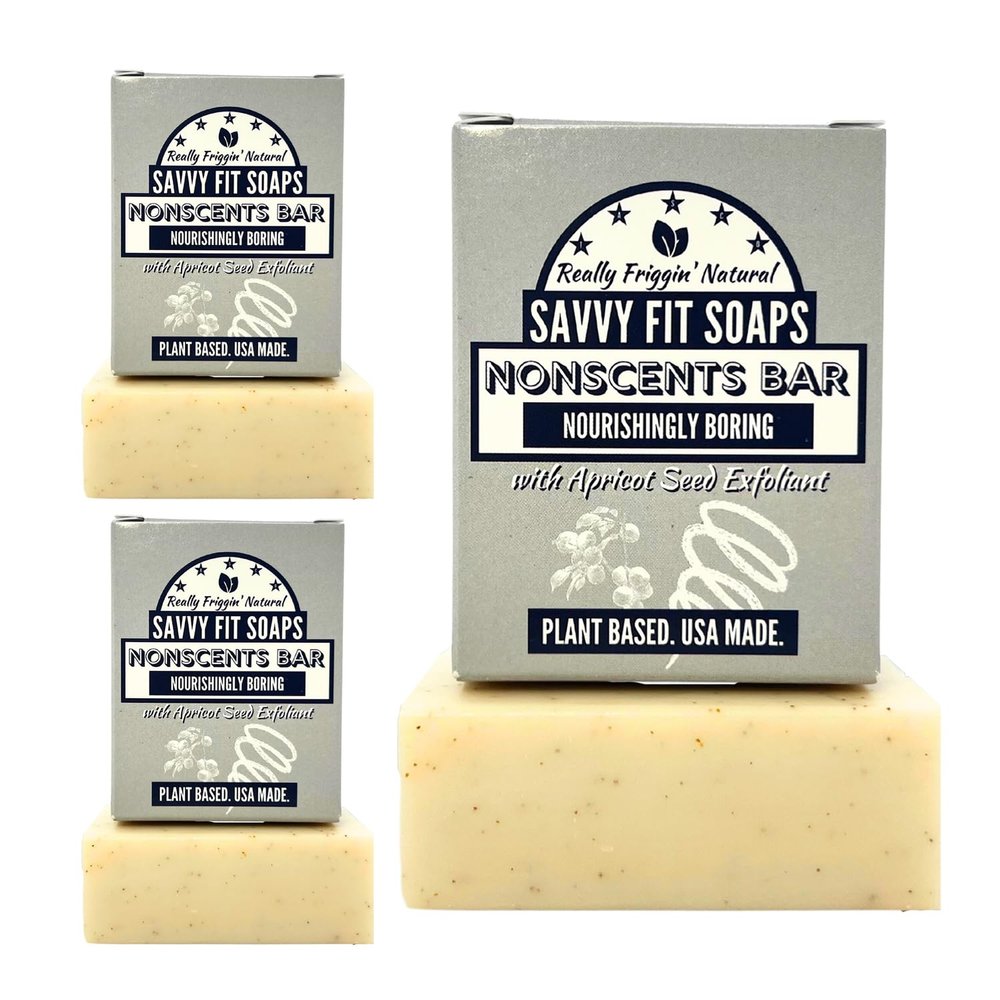 Savvy Fit Soaps Handmade Natural Soap Bar - NONSCENTS BARS Soap Bars - These Plant-Based Vegan Soap Bars Are For Both Body & Face - Cruelty-Free Gift for All (Pack of 3) 4.5 oz/Bar