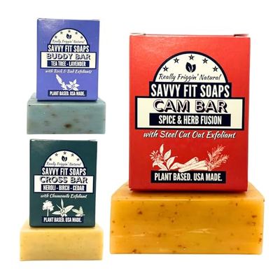 Savvy Fit Soaps Handmade Natural Soap Bar - TOP MENS BARS - CAM Bar, BUDDY Bar, CROSS Bar Soap Bars - Plant-Based - Both Body & Face - Cruelty-Free Gift (Pack of 3) 4.5 oz/Bar