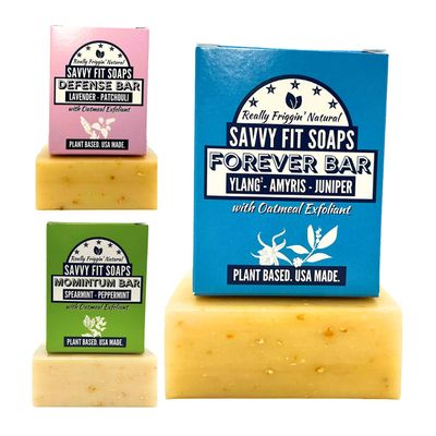 Savvy Fit Soaps Handmade Natural Soap Bar - TOP OATMEAL BARS - MOMINTUM, FOREVER, DEFENSE Soap Bars - Plant-Based Both Body & Face - Cruelty-Free Gift for All (Pack of 3) 4.5 oz/Bar