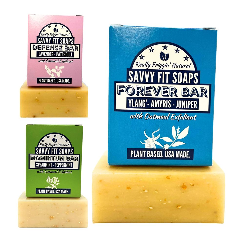 Savvy Fit Soaps Handmade Natural Soap Bar - TOP OATMEAL BARS - MOMINTUM, FOREVER, DEFENSE Soap Bars - Plant-Based Both Body & Face - Cruelty-Free Gift for All (Pack of 3) 4.5 oz/Bar
