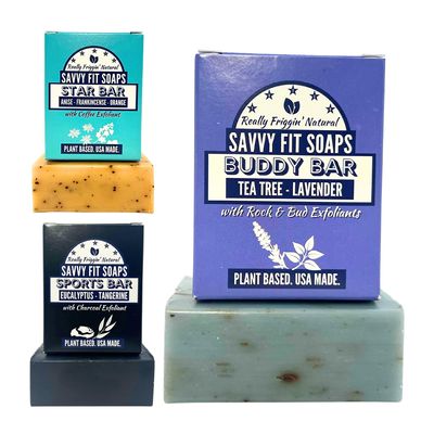 Savvy Fit Soaps Handmade Natural Soap - ATHLETE BARS - BUDDY, STAR, SPORTS - Plant-Based - Both Body & Face - Cruelty-Free (Pack of 3) 4.5 oz/each