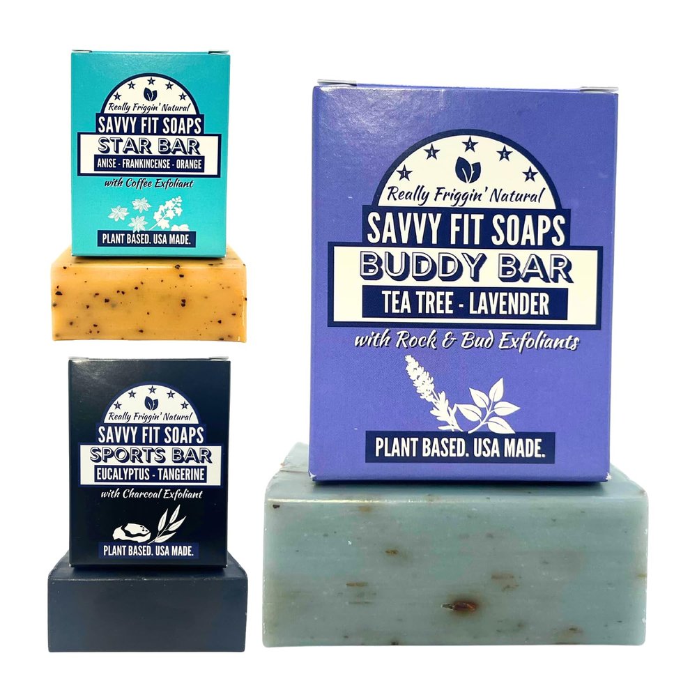 Savvy Fit Soaps Handmade Natural Soap - ATHLETE BARS - BUDDY, STAR, SPORTS - Plant-Based - Both Body & Face - Cruelty-Free (Pack of 3) 4.5 oz/each