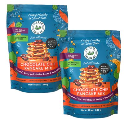Hidden Foods Chocolate Pancake Mix with Monk Fruit  Chocolate Chip Pancakes Perfect Breakfast - Fiber and Protein Choco Pancake Mix with Wheat & Oat Flour Blend of Vegetables - Waffle Mix 2 Pack