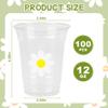AimFun 100 Pc Daisy Disposable Plastic Cups Groovy Party Cups 12 oz White Flower Cold Drinking Cups for Hippie Boho Party Decor Spring Birthday Baby Shower Supplies view 2