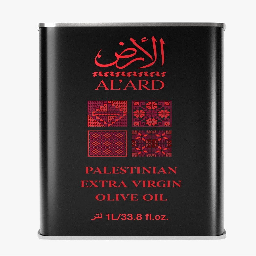 Al'Ard Palestinian Extra Virgin Olive Oil, 1L Cold Pressed Olive Oil from Palestine, Smooth Balanced Flavor, Premium EVOO, 33.8 Fl Oz Metal Tin