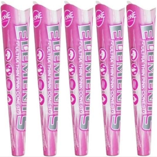 Elements Pink Cone King Size (110mm) - 5 Pack - 15 Cones total incl. Frugal Smoker Sticker