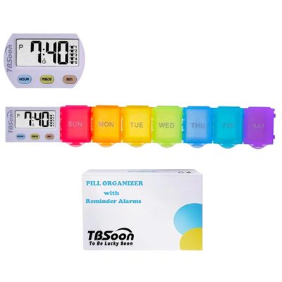 [4 in 1] 7 Day Medicine Pill Organizer+5 Reminder Alarms+Timer+Clock,Large Compartment,Loud Sound,Large Screen,Moisture-Proof,Dust-Proof,Travel Weekly/Daily Pill Box/Organizer/Case/Container/Dispenser