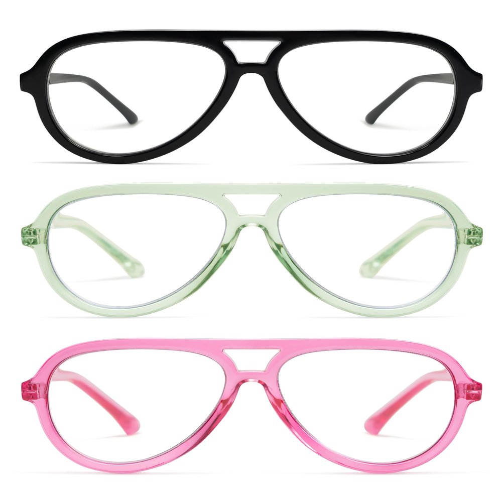 AMOMOMA 3 Pack Retro Oversized Aviator Reading Glasses for Women Men,Classic Large Reader Blue Light Computer Frame AM6111 C1+C5+C7 1.50