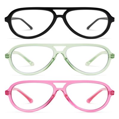 AMOMOMA 3 Pack Retro Oversized Aviator Reading Glasses for Women Men,Classic Large Reader Blue Light Computer Frame AM6111 C1+C5+C7 1.00