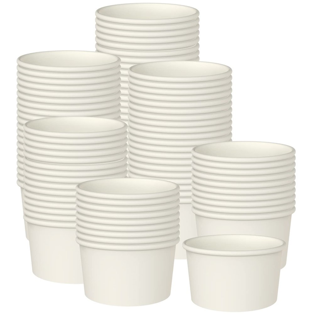 Axe Sickle 50 Pcs 9 Ounce Paper Ice Cream Cups Disposable Dessert Bowls for Hot or Cold Food, Sundae, Frozen Yogurt, Soup, White