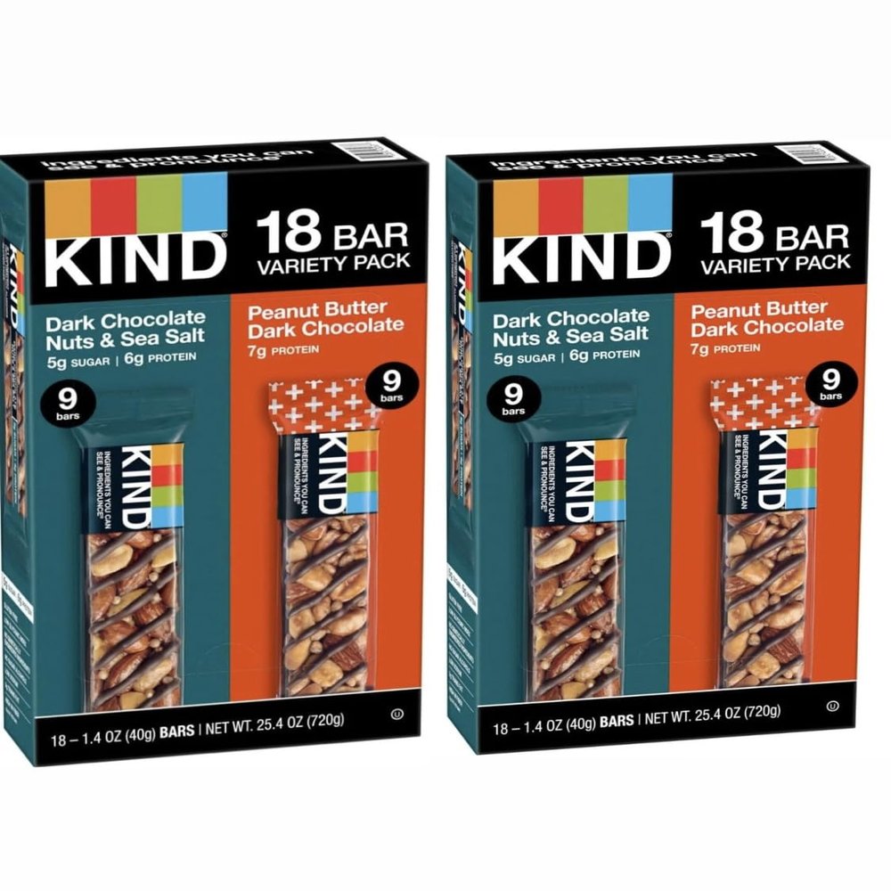 KIND Snack Bars Variety Pack, Dark Chocolate Nuts & Sea Salt and Peanut Butter Dark Chocolate (36 count)
