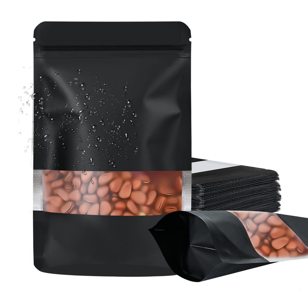 100 Pack Smell Proof Bags, Resealable Food Storage Bags with Clear Window, Stand Up Smell Proof Mylar Bags Self Seal Foil Pouches for Food Storage Packaging (Black, 8 x 12 Inch)