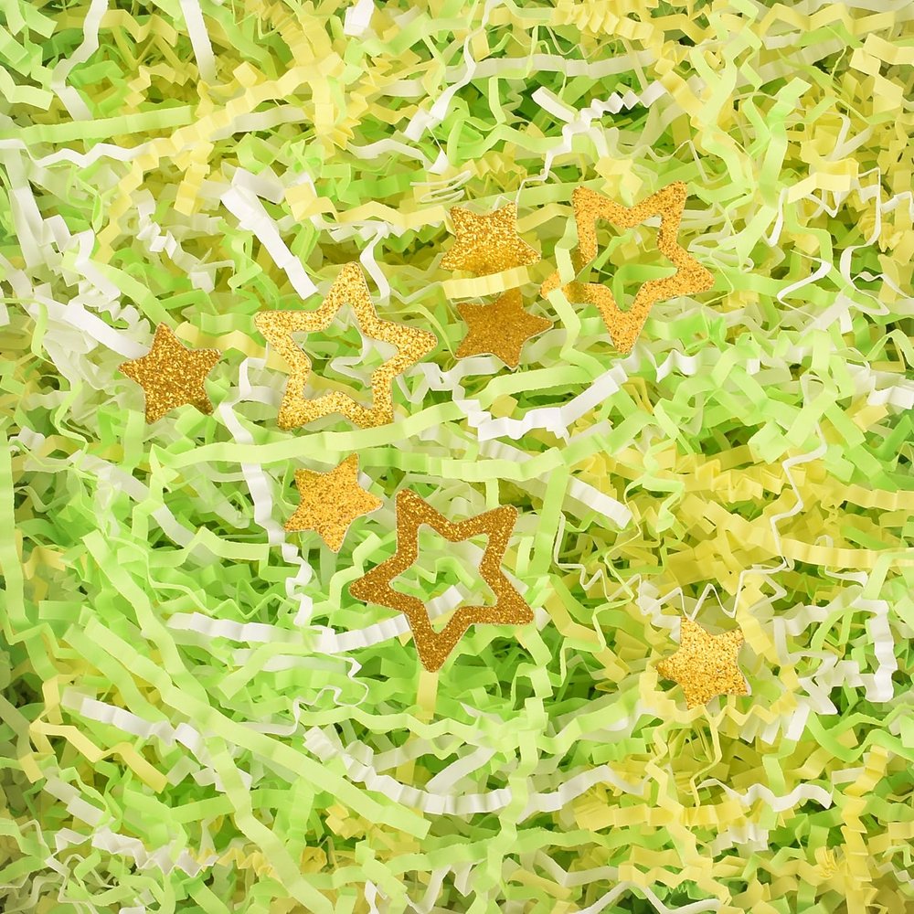 HALF CRESCEN Crinkle Cut Paper Shred Filler for Packing and Filling Gift Baskets (2 LB),Recyclable Craft Shred Paper Filler,Many Color Options (White & Light Green & Yellow)
